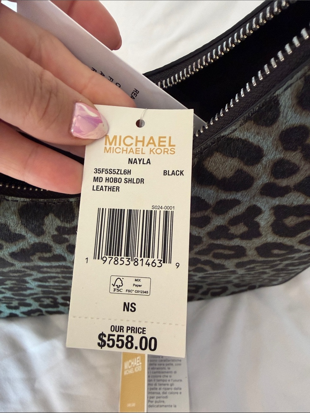Michael Kors Nayla Gray Leopard Shoulder Bag with Black Trim - Picture 4 of 5